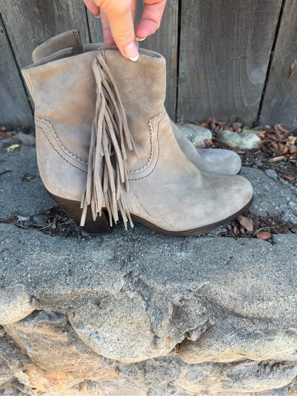 Sam Edelman Taupe Suede Fringe Ankle Boots western